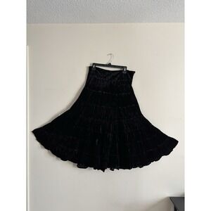 Vintage 90s Y2K Black Velvet Tiered Maxi Skirt Size Large Goth Whimsigoth